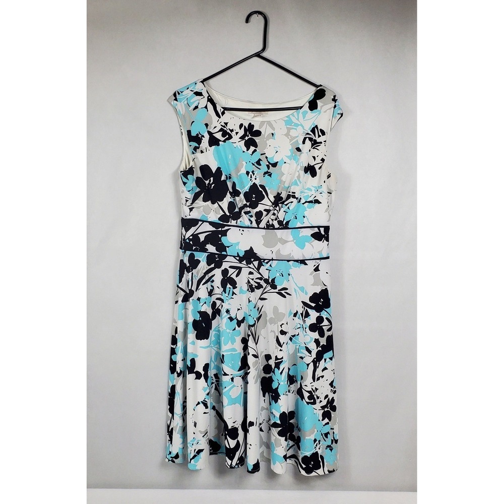 db Established 1962 Womens Floral Fit and Flare Dress Turquoise Black White 14